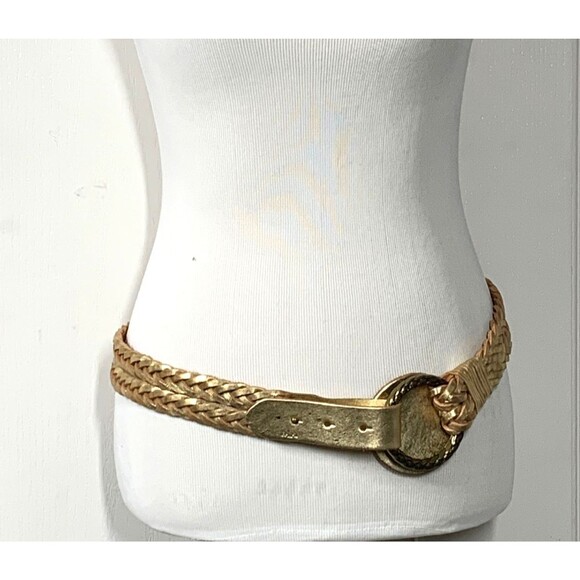 Lauren Ralph Lauren Gold Braided Leather Belt L Metallic - Picture 1 of 7